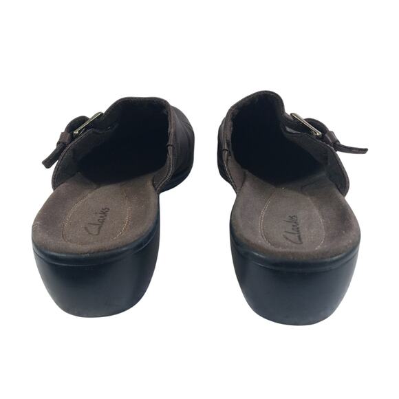 CLARKS! ULTRA PADDED ESPRESSO BROWN GENUINE LEATHER MULES, CLOGS! SZ 10M - Picture 8 of 10